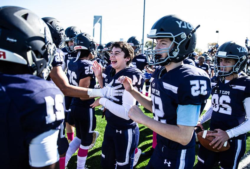 Poly Prep Football team cheering after a win